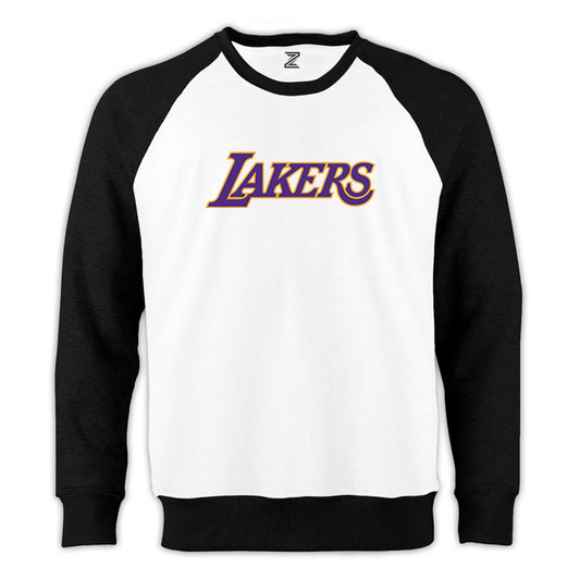 Los Angeles Lakers Reglan Kol Beyaz Sweatshirt - Zepplingiyim