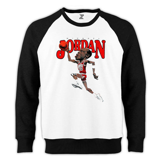 Michael Jordan Caricature Reglan Kol Beyaz Sweatshirt - Zepplingiyim
