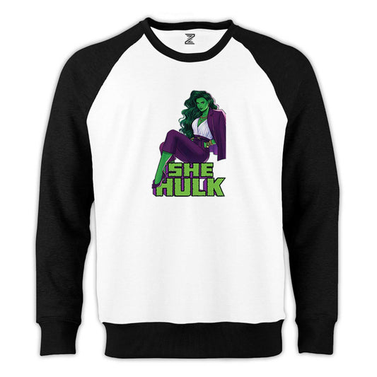 She Hulk Digital Reglan Kol Beyaz Sweatshirt - Zepplingiyim