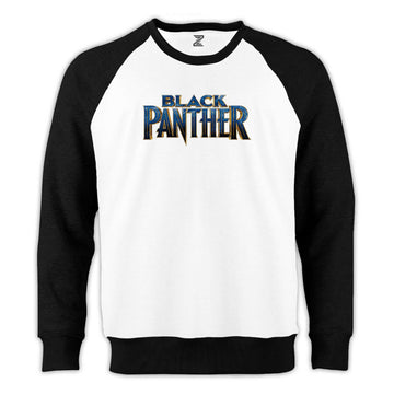 Black Panter Blue Text Reglan Kol Beyaz Sweatshirt - Zepplingiyim