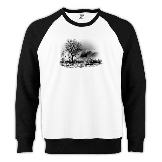 Black Tree Lake Reglan Kol Beyaz Sweatshirt - Zepplingiyim