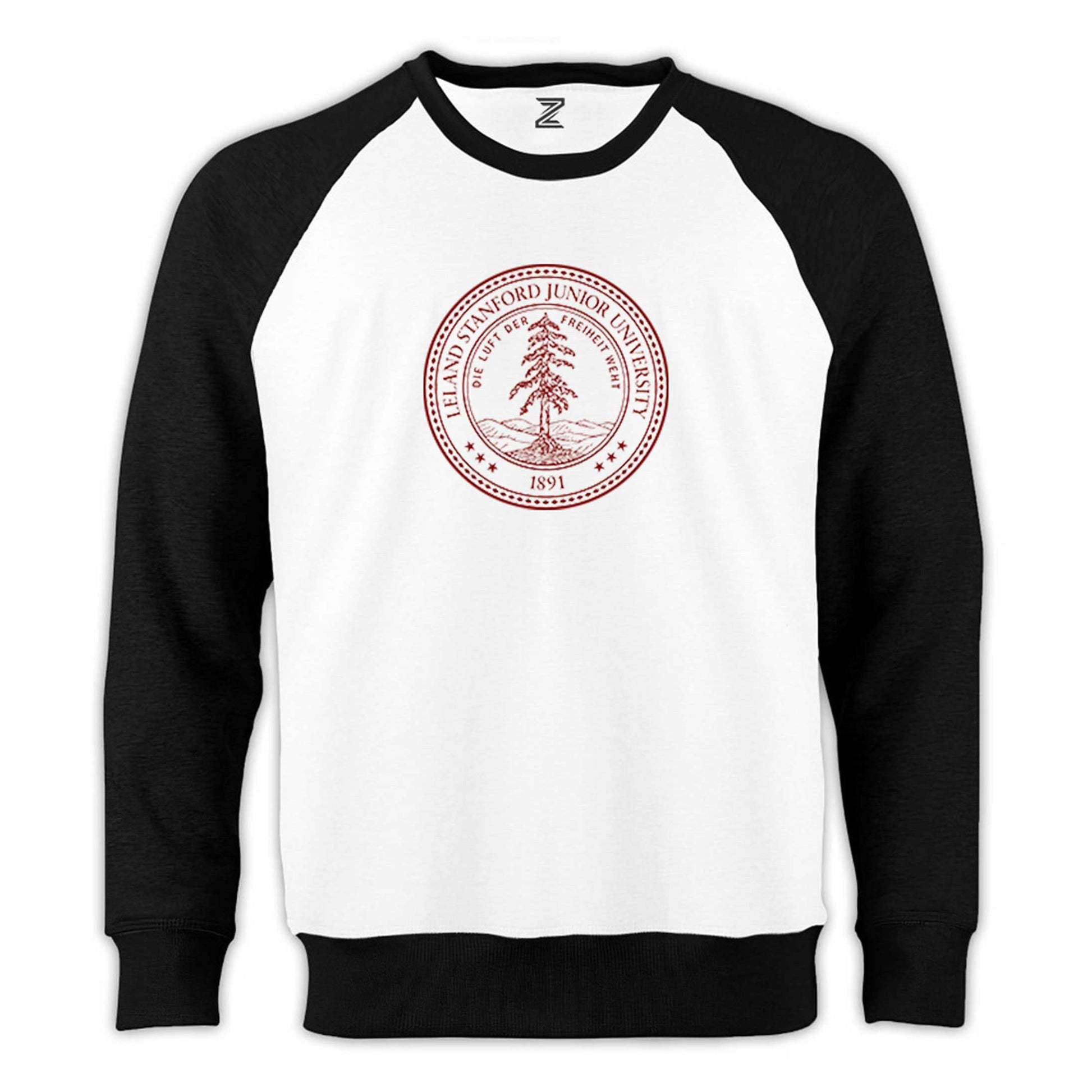 Stanford University Circle Logo Reglan Kol Beyaz Sweatshirt - Zepplingiyim