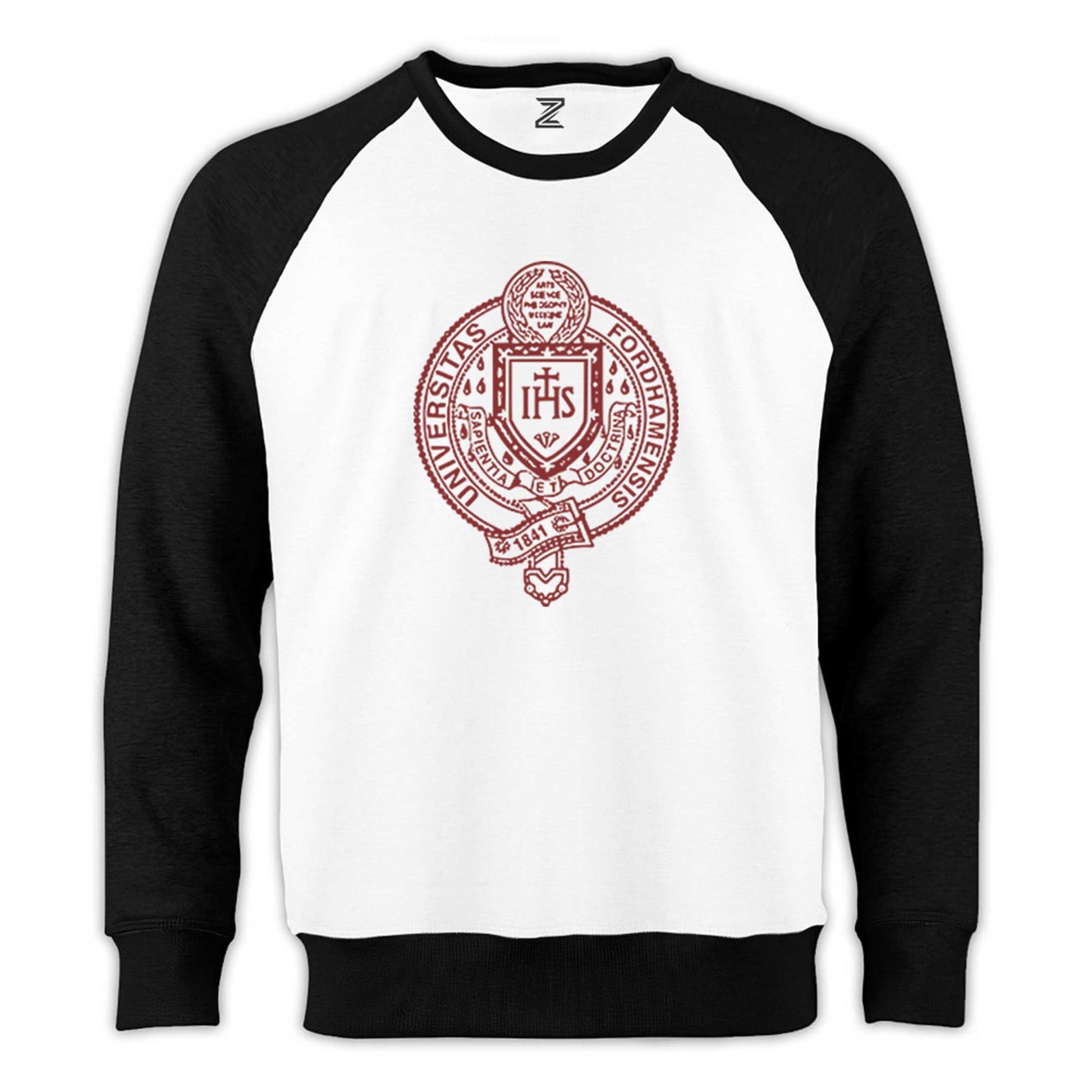 Fordham University Logo Reglan Kol Beyaz Sweatshirt - Zepplingiyim