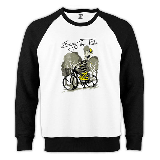 Rider Bike Cartoon Reglan Kol Beyaz Sweatshirt - Zepplingiyim