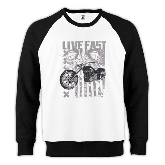 Black Cruiser Motorcycle Reglan Kol Beyaz Sweatshirt - Zepplingiyim