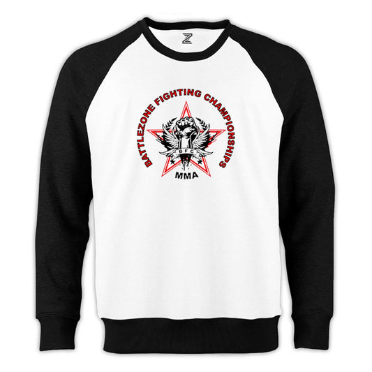 Battlezone Fighting Championship Reglan Kol Beyaz Sweatshirt - Zepplingiyim
