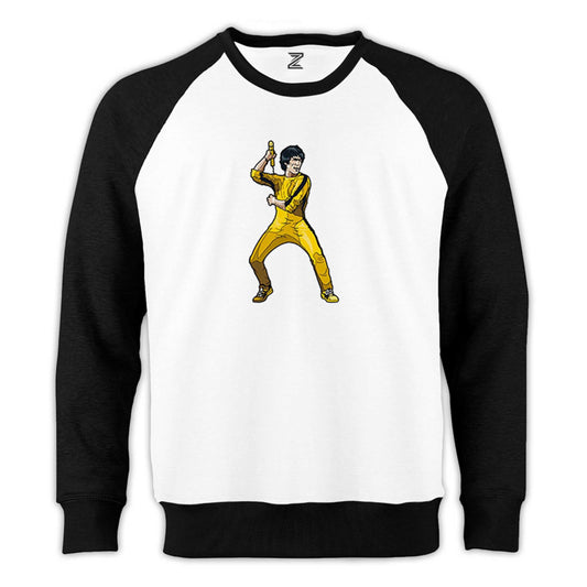 Bruce Lee Face for fight Reglan Kol Beyaz Sweatshirt - Zepplingiyim