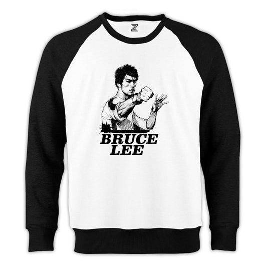 Bruce Lee Portre Reglan Kol Beyaz Sweatshirt - Zepplingiyim