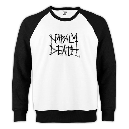 Napalm Death Logo Symboll Reglan Kol Beyaz Sweatshirt - Zepplingiyim