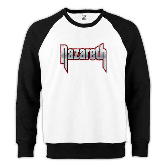 Nazareth Logo Red Reglan Kol Beyaz Sweatshirt - Zepplingiyim