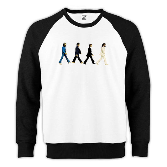 The Beatles Abbey Road Cartoon Reglan Kol Beyaz Sweatshirt - Zepplingiyim