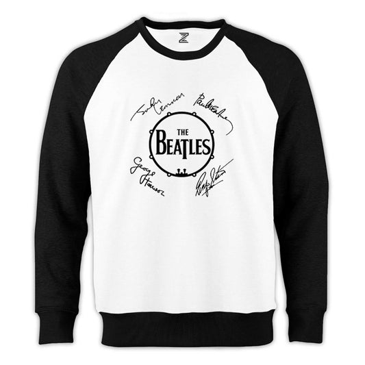 The Beatles Üyelerinin İmzaları Reglan Kol Beyaz Sweatshirt - Zepplingiyim