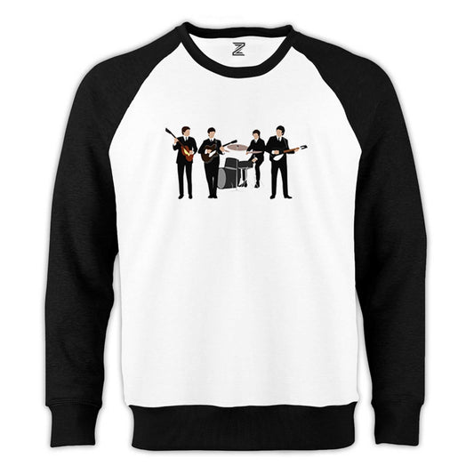 The Beatles Vintage Line Up Reglan Kol Beyaz Sweatshirt - Zepplingiyim