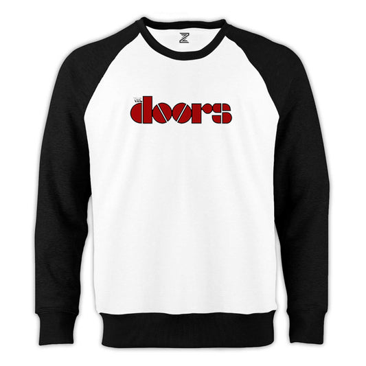 The Doors Logo Red Reglan Kol Beyaz Sweatshirt - Zepplingiyim
