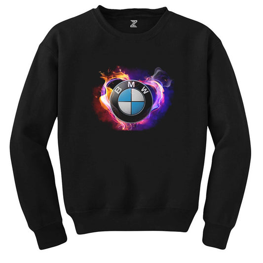 BMW Heart Colorful Logo Siyah Sweatshirt - Zepplingiyim