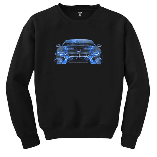 BMW i8 Front Fire Abstract Car Siyah Sweatshirt - Zepplingiyim