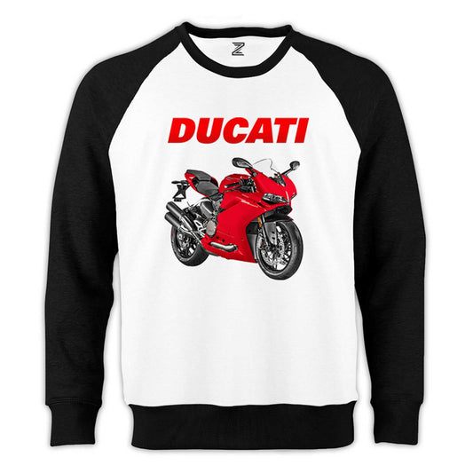 Ducati 959 Reglan Kol Beyaz Sweatshirt - Zepplingiyim