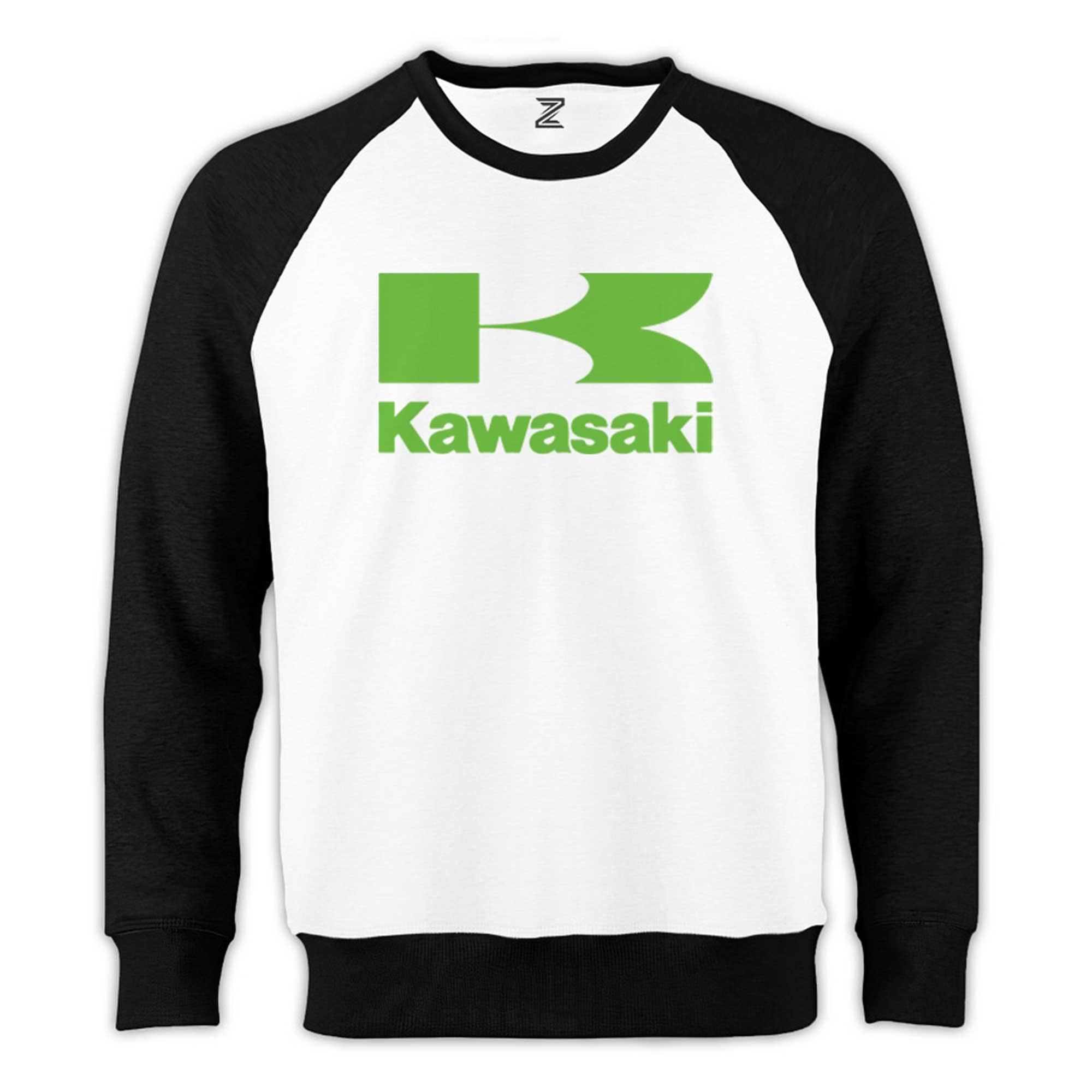 Kawasaki Yeşil Logo Reglan Kol Beyaz Sweatshirt - Zepplingiyim