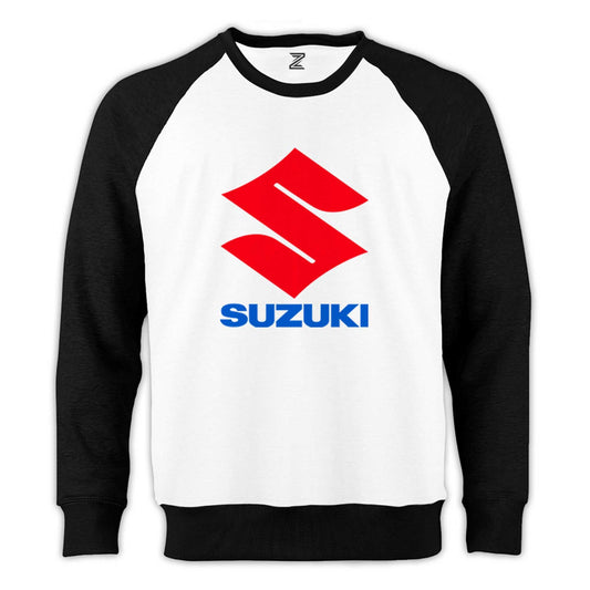Suzuki Logo Text Reglan Kol Beyaz Sweatshirt - Zepplingiyim