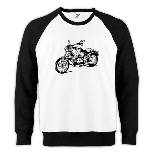 Kruvazör Motosiklet Çizim Reglan Kol Beyaz Sweatshirt - Zepplingiyim