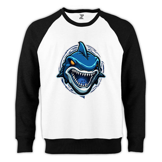 Blue Shark Reglan Kol Beyaz Sweatshirt - Zepplingiyim