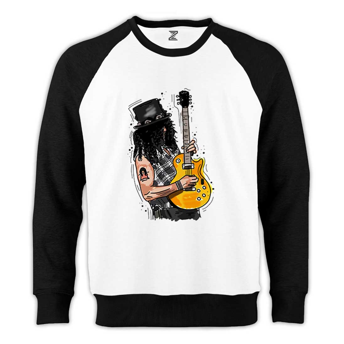Slash Guitar Cartoon Reglan Kol Beyaz Sweatshirt