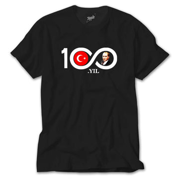 100.Yıl Atatürk Baskılı Siyah Tişört - Zepplingiyim