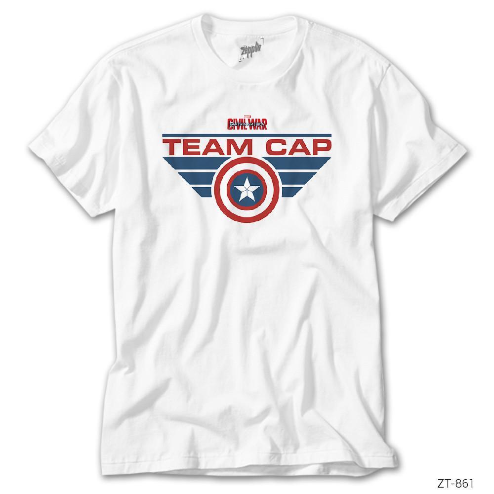 Civil War Team Cap Logo Beyaz Tişört - Zepplingiyim