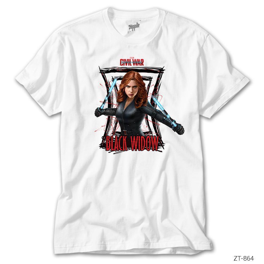 Civil War Black Widow Beyaz Tişört - Zepplingiyim