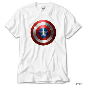 Captain America Sheild Metal Beyaz Tişört - Zepplingiyim