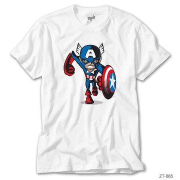 Captain America Cartoon Beyaz Tişört - Zepplingiyim